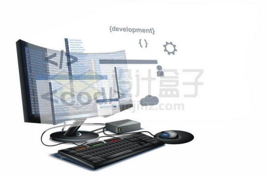 一台程序员的曲面屏电脑和键盘鼠标6229841矢量图片免抠素材