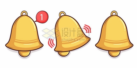 3款手机软件信息消息通知的金黄色小铃铛1583221矢量图片免抠素材