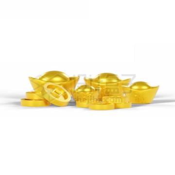 一大堆黄金元宝金币3D模型8574483矢量图片免抠素材
