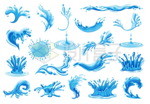 各种蓝色的卡通液滴水滴水花效果6740323矢量图片免抠素材