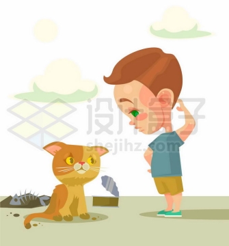 卡通小男孩和可怜的流浪猫8063674矢量图片免抠素材免费下载