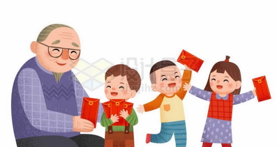 新年春节给孙子辈发红包的卡通奶奶外婆插画1425048矢量图片免抠素材