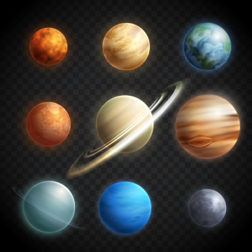 逼真的太阳系八大行星水星金星地球火星木星土星天王星海王星冥王星天文科普图片免抠素材