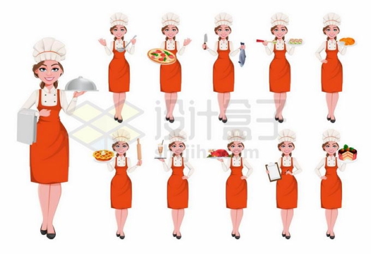 各种不同姿势的卡通美女厨师8310423矢量图片免抠素材