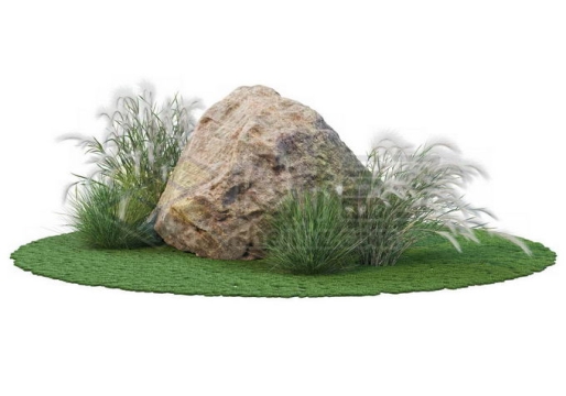 草坪草地上的大石头和旁边的白草狼尾草9450852免抠图片素材