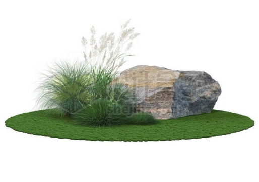 草坪草地上的狼尾草牛筋草和大石块1366826免抠图片素材