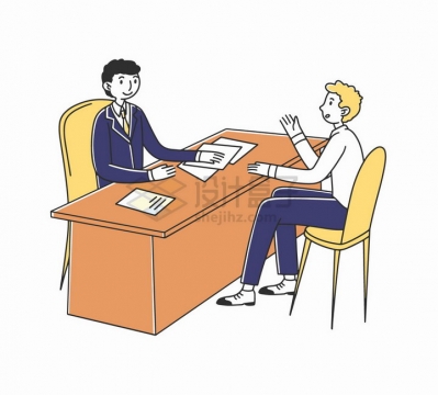 面对面坐着的两个商务人士招聘面试手绘插画png图片素材