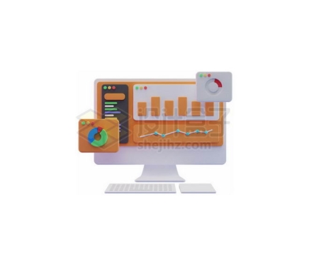 卡通数据分析师电脑上的数据图表界面3D模型3501792PSD免抠图片素材