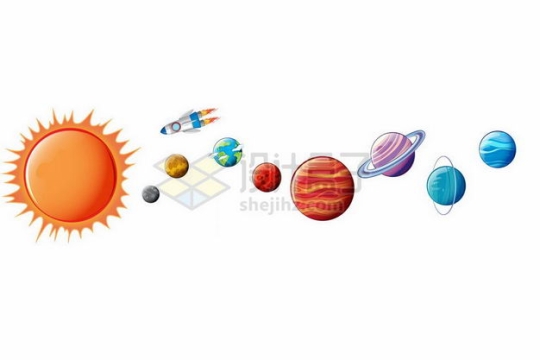 卡通太阳系八大行星天体和小火箭5837246矢量图片免抠素材