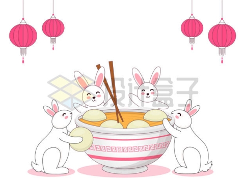 2023年元宵节卡通兔子吃汤圆插画6479157矢量图片免抠素材