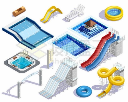 2.5D风格奥运会游泳池和水上滑梯项目3357449矢量图片免抠素材免费下载