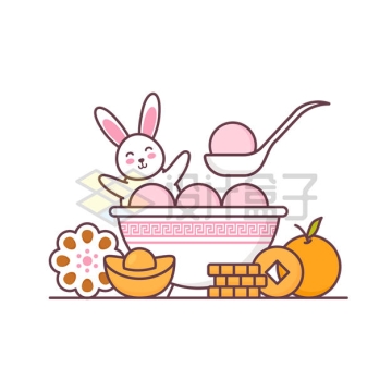 2023年兔年元宵节卡通兔子吃汤圆插画8939153矢量图片免抠素材