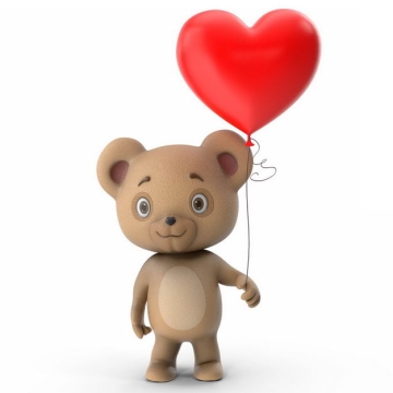可爱的卡通玩具熊手上拿着红色心形气球582937免抠图片素材