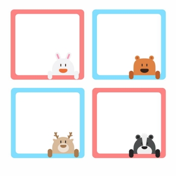 4款超可爱的正方形卡通动物边框文本框信息框9919625矢量图片素材