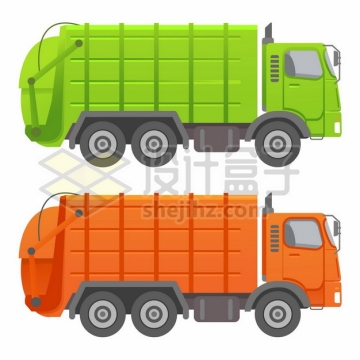 绿色和橙色的垃圾车卡车侧视图1910581矢量图片免抠素材