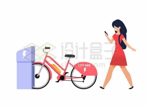 卡通女人走向共享单车电动自行车助力自行车4682655矢量图片免抠素材
