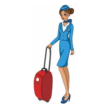 拖着行李箱的航空公司天蓝色制服卡通空姐空乘人员4282377png图片免抠素材
