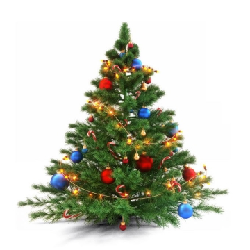 逼真的圣诞树上挂满了圣诞节彩灯和圣诞球6787487PSD免抠图片素材