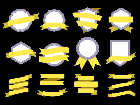 空白印章勋章和黄色飘带装饰图片免抠矢量图