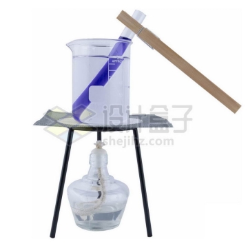 酒精灯三脚架和石棉网上的玻璃烧杯试管等化学实验仪器5434745png图片免抠素材