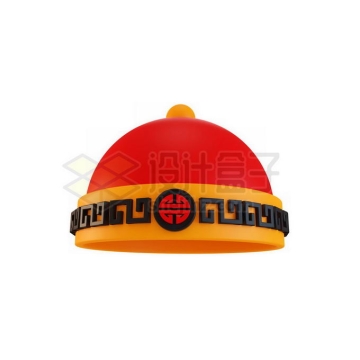 一顶金色红色瓜皮帽中国传统帽子3D模型5658026矢量图片免抠素材