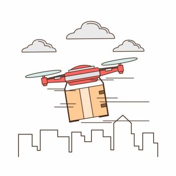 扁平化风格线条城市和上空的无人机送货插画7123653矢量图片素材