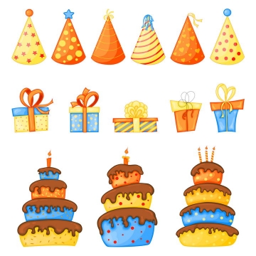 各种卡通生日帽子生日礼物生日蛋糕图片免抠素材