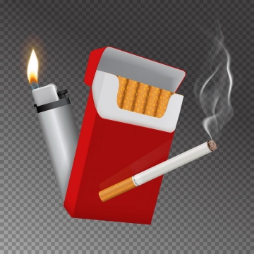 一包香烟和点燃的打火机以及冒烟的香烟禁烟图片免抠矢量素材