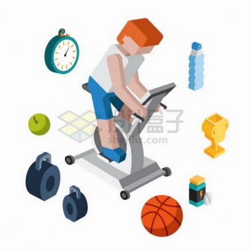 2.5D立方体年轻人正在锻炼身体健身png图片免抠矢量素材