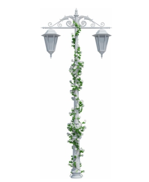 白色路灯杆上缠绕着绿色藤蔓植物7225183免抠图片素材