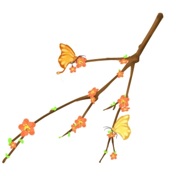 春天里桃花枝上盛开的桃花和蝴蝶6152743免抠图片素材