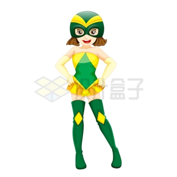 黄绿色战衣的卡通女超人女性超级英雄2392946矢量图片免抠素材