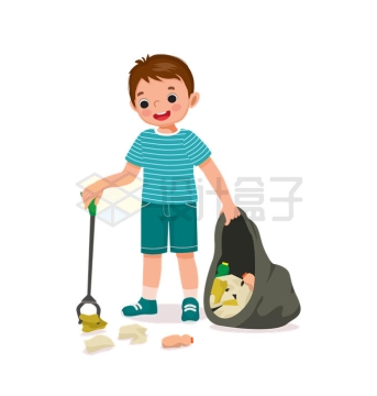 卡通小男孩正在捡垃圾保护环境4030538矢量图片免抠素材