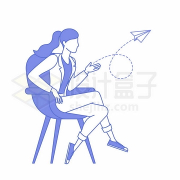紫色线条商务女士坐在椅子上放飞纸飞机象征职场女性放飞梦想1707113矢量图片免抠素材免费下载