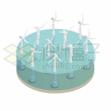 2.5D风格海上风力发电机风能发电的清洁能源9960952矢量图片免抠素材