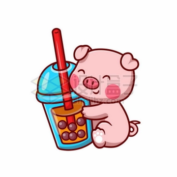 超可爱的卡通小猪抱着珍珠奶茶3154619矢量图片免抠素材