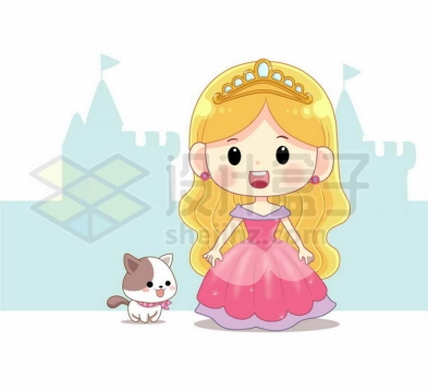 卡通金发公主和小猫咪童话故事人物3256999矢量图片免抠素材