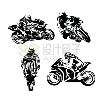 4款摩托车手正在骑摩托车黑白插画8553354矢量图片免抠素材