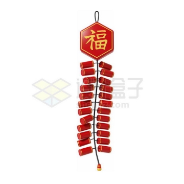 一串带福字新年春节红色鞭炮3D模型9557665PSD免抠图片素材