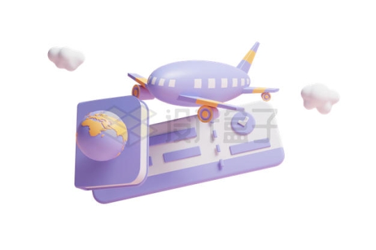 粉色飞机和护照环球旅行3D模型8088367PSD免抠图片素材