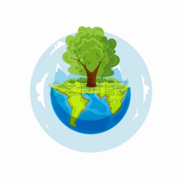半个地球上长出了一棵参天大树保护地球环境主题插画png图片素材