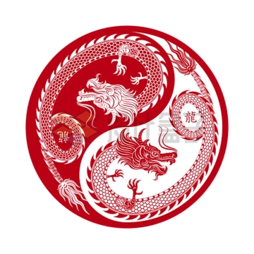 中国风红色中国龙太极图案剪纸8631122矢量图片免抠素材