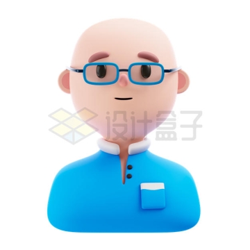 可爱的卡通戴眼镜光头男人3D人物模型1477929PSD免抠图片素材
