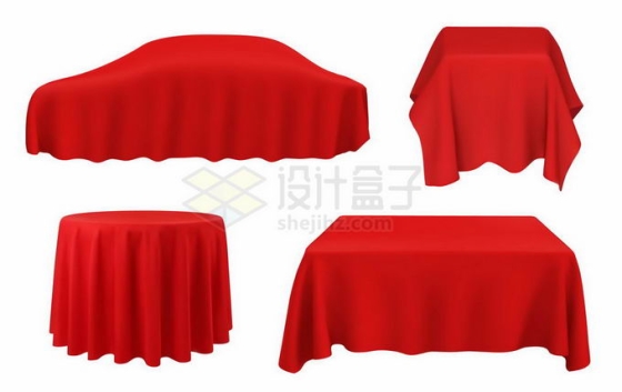 4款红布盖着的汽车方桌和圆桌子9598843矢量图片免抠素材