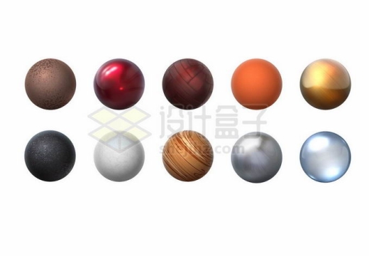 10款各种不同材质金属木头塑料玻璃圆球5994608矢量图片免抠素材