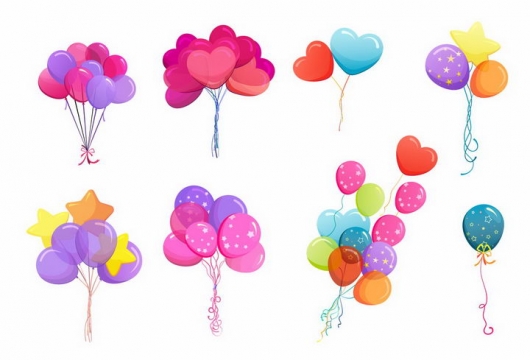 8款糖果色风格的气球心形五角星装饰气球png图片免抠矢量素材
