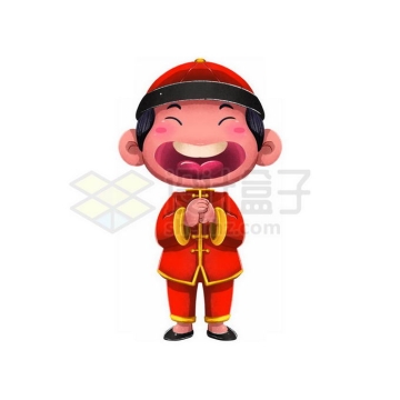 拱手拜年哈哈大笑的卡通男人新年春节人物插画1875660PSD免抠图片素材