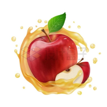 被苹果汁包围的红苹果水果汁广告效果5396929矢量图片免抠素材