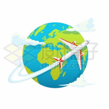 卡通客机飞机环绕地球飞行环球旅行插画9225515矢量图片免抠素材