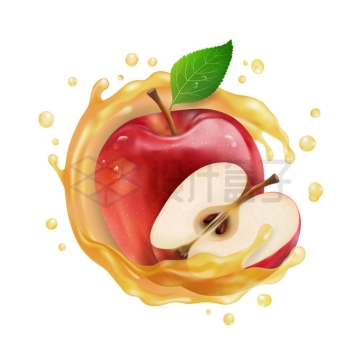被苹果汁包围的红苹果水果汁广告效果6941891矢量图片免抠素材